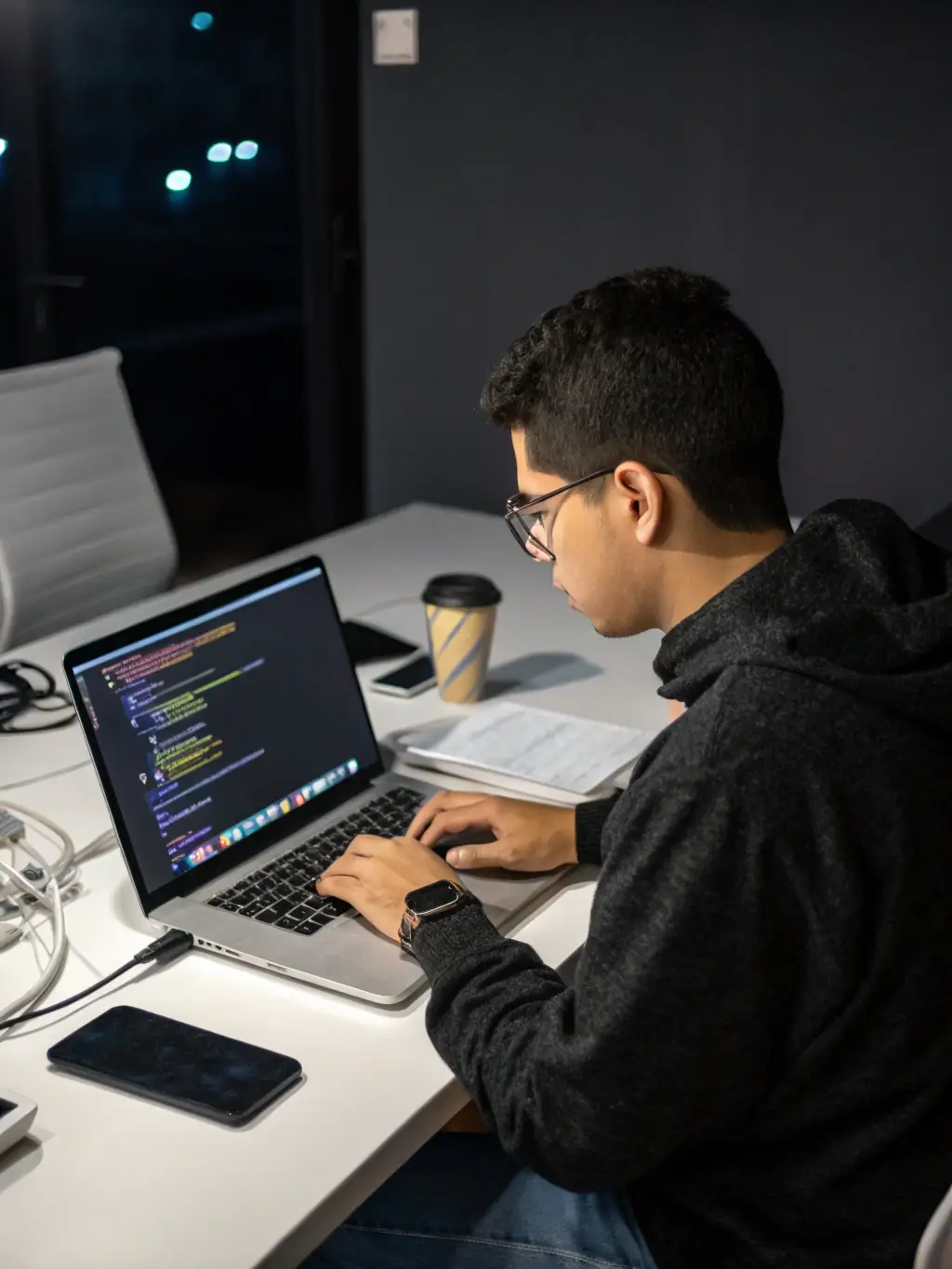 A developer coding on a computer, showing lines of code compiling, representing the technical expertise in building functional and scalable websites for small businesses.